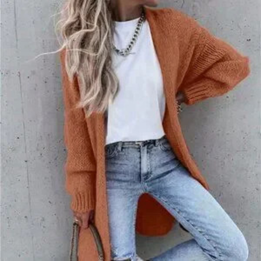 ZARA Brown Casual Women's Drop Shoulder Loose Fit Long Sweater